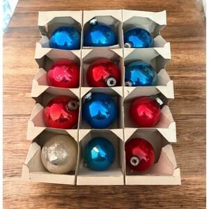 Vintage Kitschy Christmas USA Shiny Brite Ornaments W/ Caps Box Of 12 Multicolor